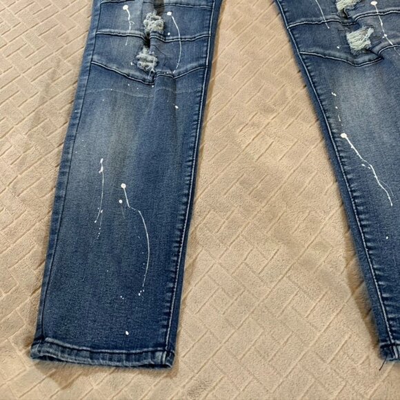 Freehold Mens 40x30 Denim Jeans Blue Skinny Distressed Paint Splatter Stretch - Picture 3 of 13